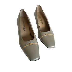 St. John Pearlized Silver Leather Mid-Heel Pumps